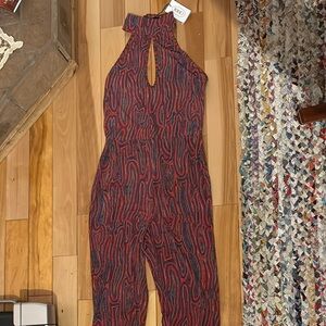 Red Patterned flare leg Jumpsuit